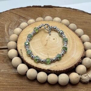 Peridot Swarovski Crystal and Silver Beaded Bracelet - Women Jewelry